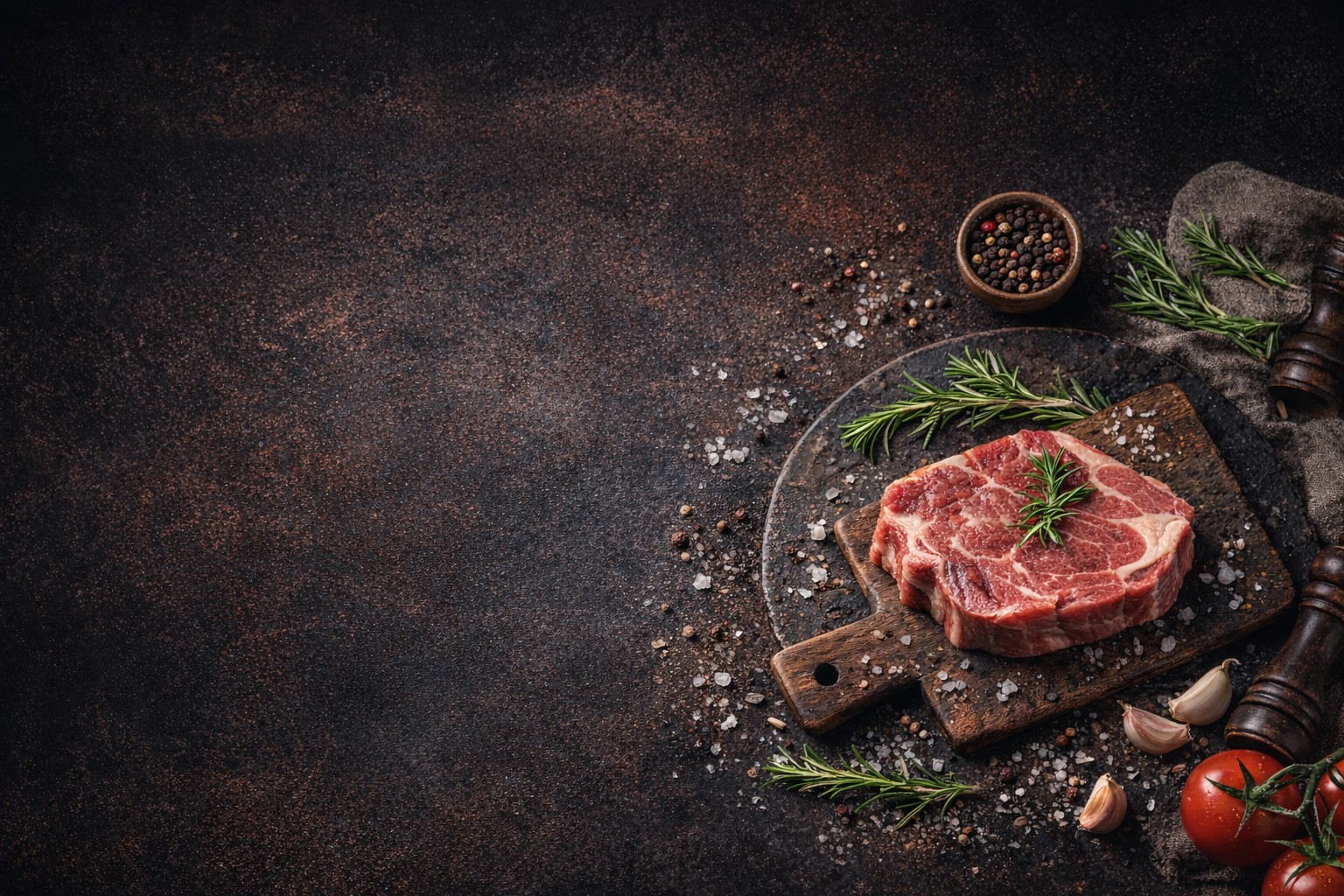 Freshly cut premium dry-aged beef steaks at Al-Sabil Marketplace.